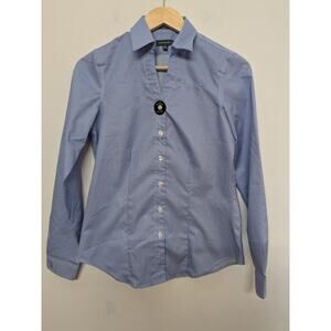 American Airlines Women Uniform Shirt Button Front Long Sleeve Blue Check Sz 0